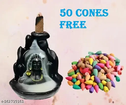 Handcrafted Poly Resin Adi Shankara Lord Adiyogi Mahadev Incense Holder with 50 Backflow Cones - Decorative Showpiece for spiritual home decor, India origin