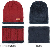 Red woolen beanie cap & neck warmer set with self-design pattern, suitable for men and women during Autumn-Winter seasons