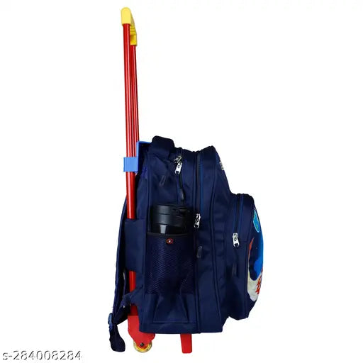 Blue polyester waterproof school trolley bag, 20L, Indian Riders Space Boy design. Kid-friendly with adjustable straps, durable for daily use