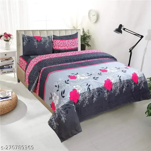 140 TC Polycotton Double Floral 3D Printed Bedsheet Pack (3) - Soft, breathable, hypoallergenic summer flat sheet set