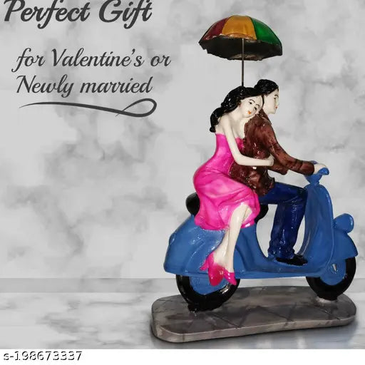 Hand-crafted, intricate polyresin Valentine Love Couple Statue on Scooter, perfect for home decor and gifting" (109 characters)