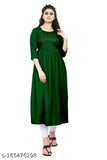 Embroidered Rayon Anarkali Kurti, three-quarter sleeves, embellished women's fashion, Indian handcrafted clothing