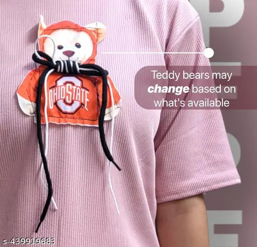 Pink Ohio State teddy bear graphic printed oversized women's T-shirt, soft breathable cotton fabric
