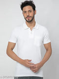White 100% pure cotton ultra-soft polo shirt with pocket, regular fit for men, made in India