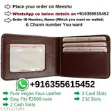 Faux leather personalized men's wallet with charm, free size, 2 compartments, solid net design, and premium quality for gifting on special occasions
