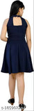 Short navy blue dress with sleeveless design, suitable for casual and partywear, knee length, solid color, cotton blend fabric