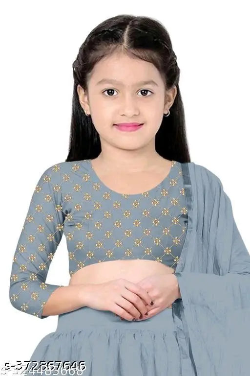 Adorable satin lehenga-choli set for little fashionistas, embellished with ruffle and checked dupatta, semi-stitched net, 3-12 years sizes available
