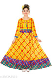 Stylish cotton blend printed 3/4 sleeve maxi dress for girls, vibrant jungle print
