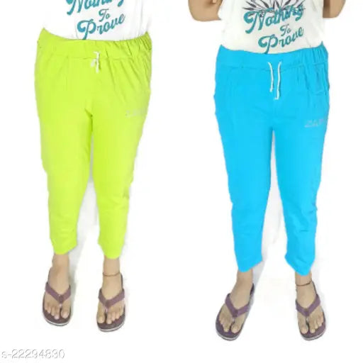 Blue, green and yellow women's sports pants with drawstring waist