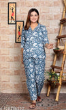 Cotton printed night suit for girls & women, three-quarter sleeves - buttery soft, comfy & cosy nightwear from India