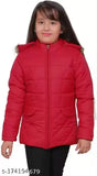 Red padded winter coat with hood