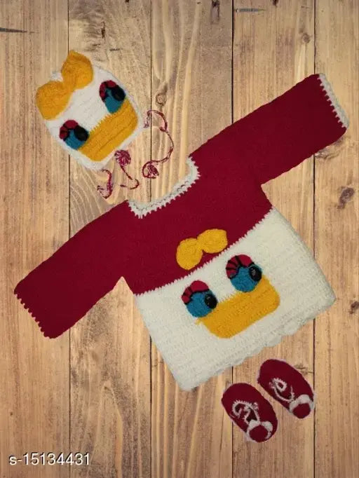 Woolen kids dress, warm and cozy, 0-6 months size, handcrafted Indian design