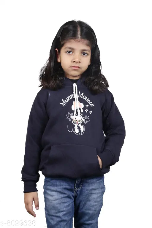 Navy Blue Wool Girls Hoodie Pack of 1, self-design hooded sweatshirt set for kids (ages 4-12), made in India