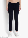 Black stretchable slim fit jeans with 3 buttons, women's solid plain lycra fabric