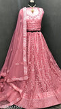 Great pink zari work net lehenga-choli set with dupatta and semi-stitched blouse, embroidered design, free size for women