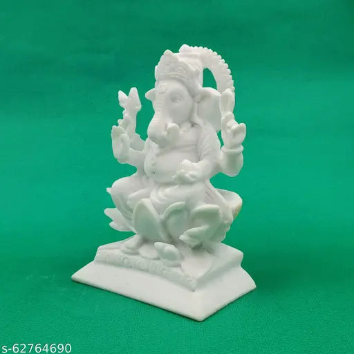 Marble Ganesha idol, 10.5cm x 15cm x 6cm, Indian crafted for home temple or gift