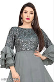 Georgette, three-quarter sleeve solid Abhisarika Voguish gown, Indian fashion