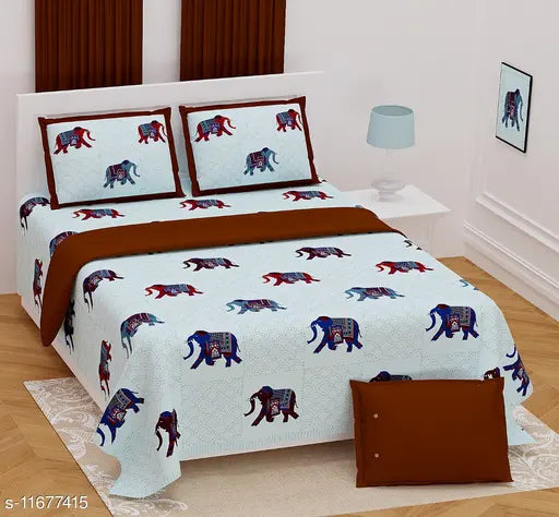 Beautiful cotton double bed sheet 108*108, 2 pillow covers, high-quality 240 thread count, made in India