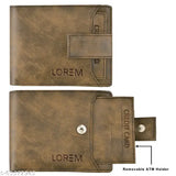Brown leather men's wallet, textured design, 5 compartments, free size (10cm x 9cm), lightweight, smooth finish, trendy, latest style, button closure - India-made casual accessory