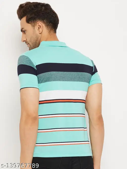 Cotton striped half sleeve polo t-shirt for men, first Krush brand, short sleeves, size M (40in chest, 28in length)