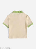 Colorblocked cotton contrast collar crop tee, short sleeves, 10XL size from India