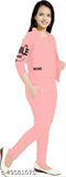 Pink unstitched dress for 9-year-olds with emoji graphic