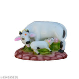 Colorful Kamdhenu Polyresin Statue (White, Green) - Decorative showpiece for Pooja Mandir or home interior