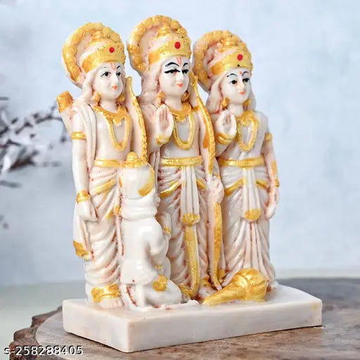 Poly resin Hindu deity set: Ram Darbar Shree Ram Laxman Sita Hanuman Ji, 5" x 5" x 4", Indian origin
