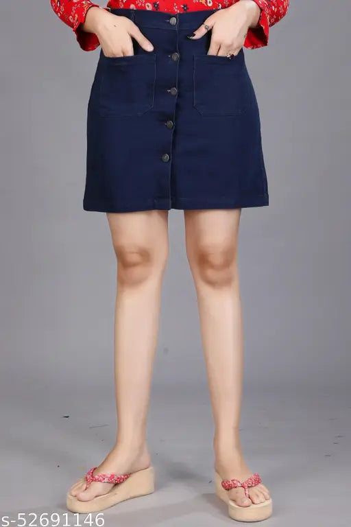 Women's solid dark blue denim skirt, straight cut, size 24, 28 or 32/34