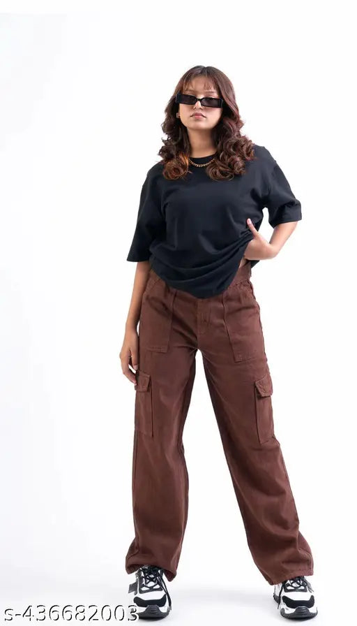 High waist baggy women wideleg denim cargo pocket jeans, black, designed for function & style, crafted in India