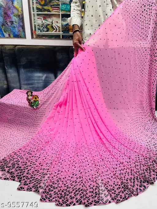Pink georgette printed saree