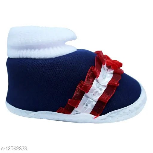 Navy blue cotton flower booties/ socks for baby, embellished PVC soles - Mynekids RK2-Blue [0-12 months]