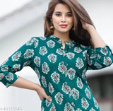 Green rayon printed kurta and palazzo set for women, one side pocket