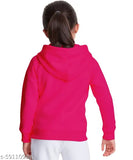 Pink cotton blend kids fleece zipper hoodie sweatshirt with printed pattern, suitable for cold climates and winter seasons. Size options include 2-3 Years, 3-4 Years, 5-6 Years, 7-8 Years, 9-10 Years, 11-12 Years, 13-14 Years, and 15-16 Years. Made in India