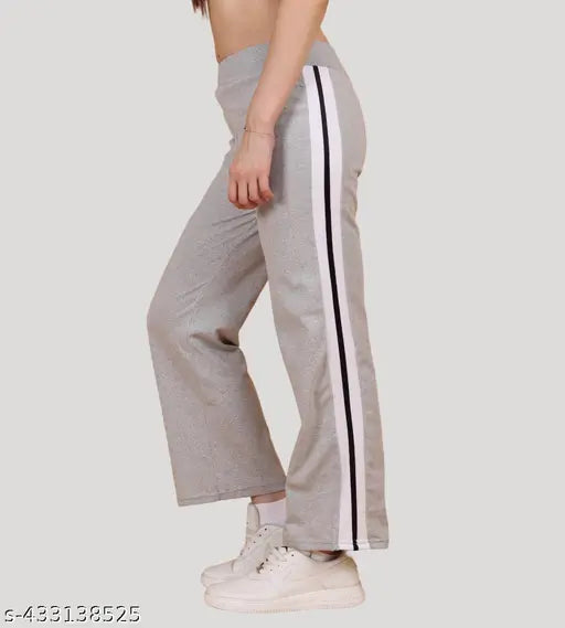 Grey and white cotton track pants for women