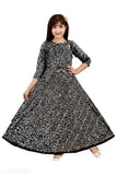 Black and white patterned long formal dress with flared skirt