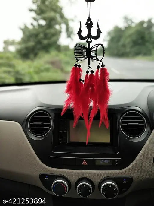 Handcrafted Lord Mahadev Car Dream Catcher, natural materials, divine protection, eco-friendly accessory for spiritual charm, tranquil driving decor, Indian origin