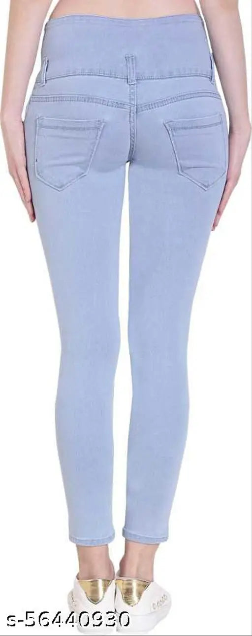 Stylish denim skinny-fit jeans, lightweight & stretchable, men's solid blue denim jeans from India