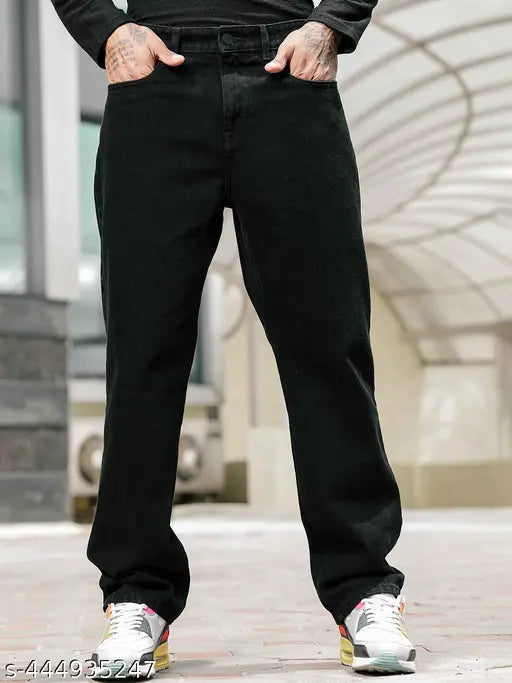Men's black cotton blend denim jeans, solid pattern, size 30 (waist 30in, length 39in, hip 40in)