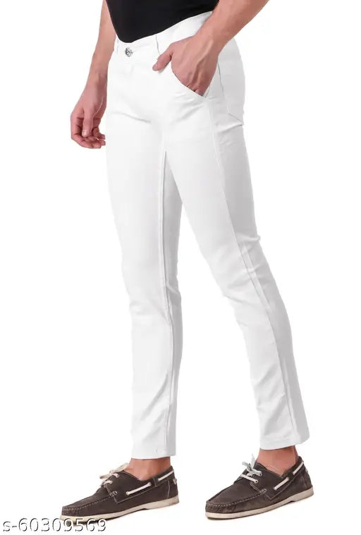 White denim men's jeans by Lotus Fashion, regular fit with cross pockets (Pack of 1). Great for a contemporary look. Consider buying one size larger for better fitting. Size 30 (28in waist, 41in length). Made in India