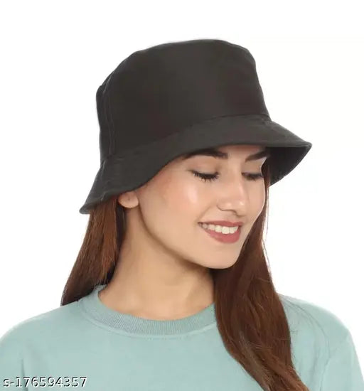 Black bucket cap with a bill