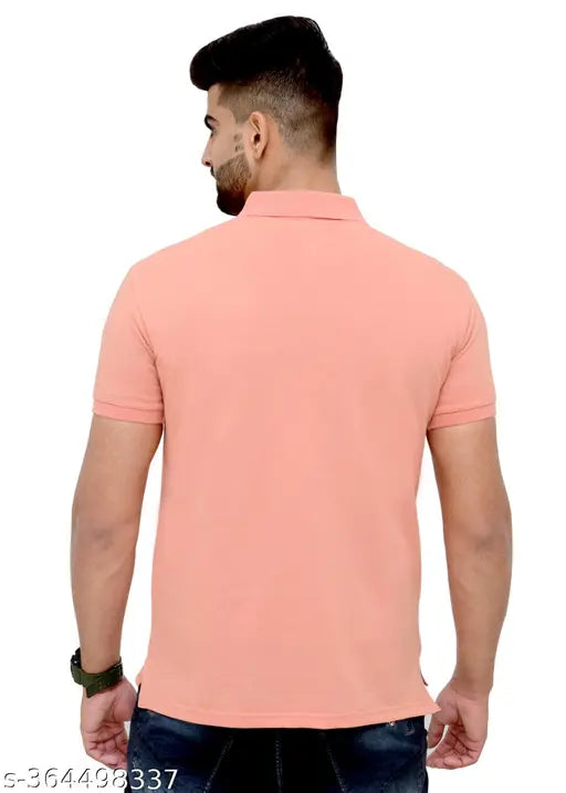 3BROS Solid Polo Neck Short Sleeves Cotton Blend Pink Stylish Fashionable & Comfortable Trendy Graphic Mens T-shirts