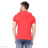 Red cotton-blend round t-shirt, long sleeves, solid pattern