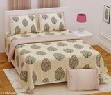 Indian-origin, king size 108x108 cotton bedsheet with 2 pillow covers, 180 thread count - Sanganeri Cart 300 TC pure cotton