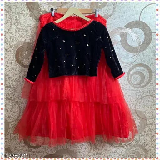Unique designer velvet lehenga choli for girls, long-sleeved net lehenga, various sizes from 1-12 years, Indian traditional attire