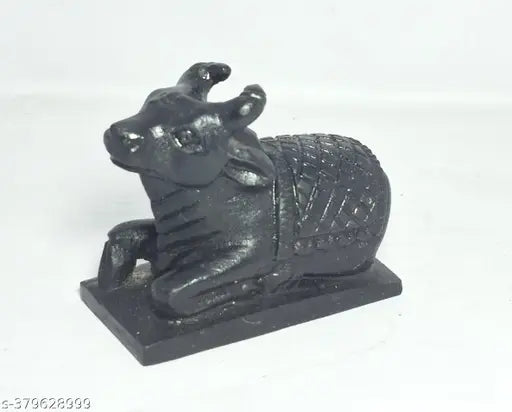 Black marble Shiva Nandi for daily pooja, home temple or car dashboard - 6cm x 5cm x 3cm (handcrafted Indian artisan-made)