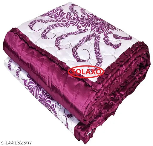 Purple polysatin net Jaipuri silk hand block printed Rajai comforter, warm, cosy, and lightweight for everyday use in air-conditioned rooms or mild winters