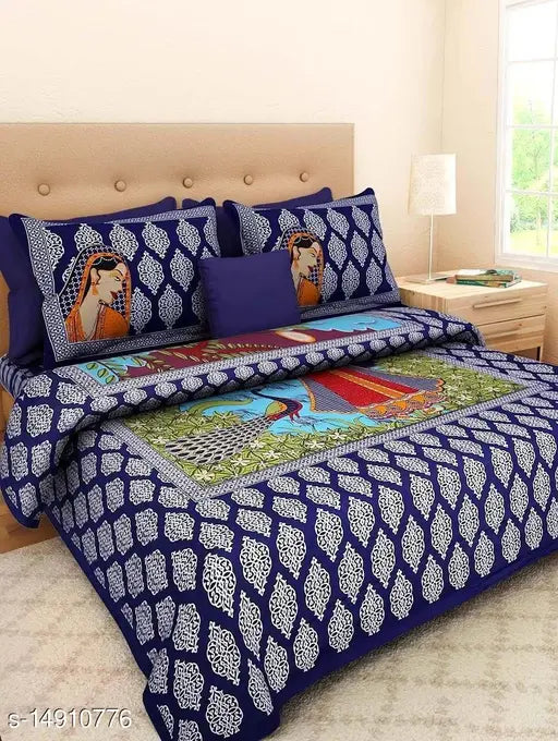 Cotton 210 thread count queen-sized Indian ravishing versatile bedsheets with 2 pillow covers