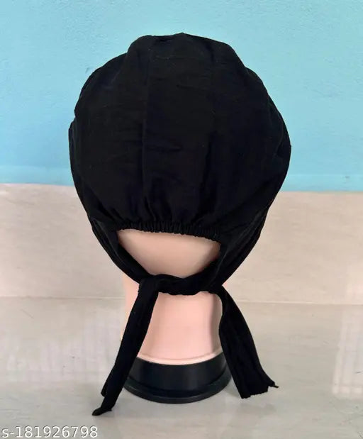 A cotton underscarf with a ribbon for tying, in black