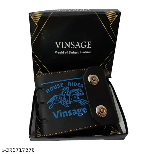 Synthetic two-fold brown wallet, textured design for men by Vinsage. Free size, ideal for everyday essentials